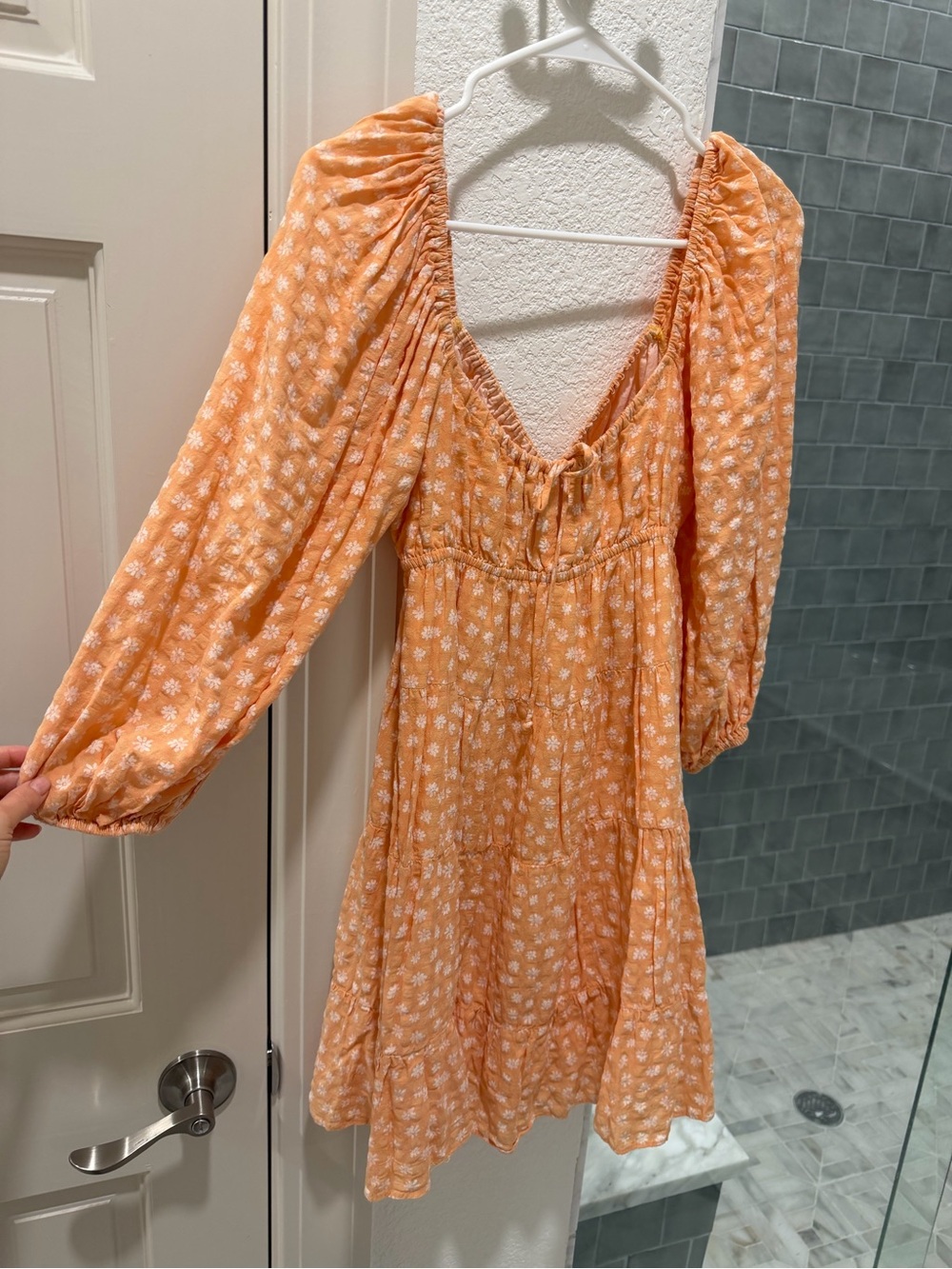 Anthropologie Peach Floral Long-Sleeve V-Neck Dress